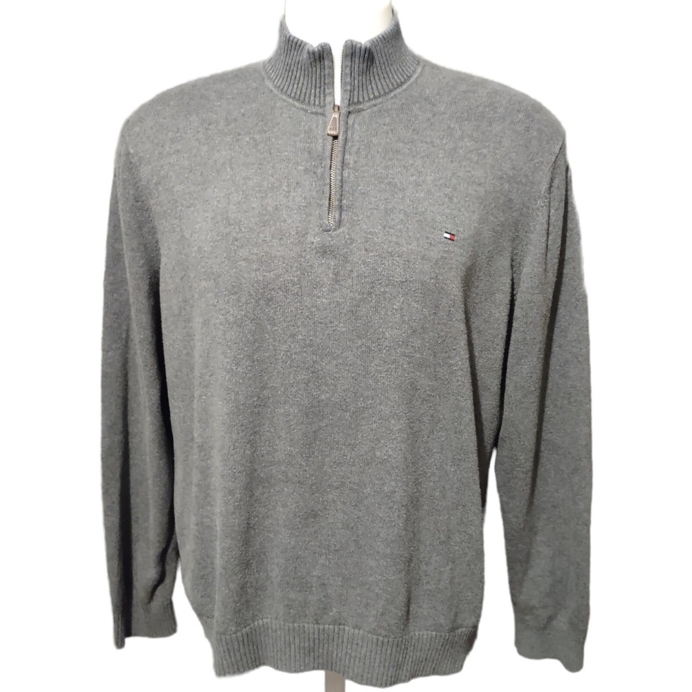Tommy Hilfiger Quarter Zip Sweater Mens Large Gray Preppy Normcore Grey Good